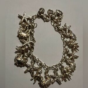 Dyadema 925 Italy Sterling Silver Charm Bracelet Crabs Starfish Jellyfish 7”